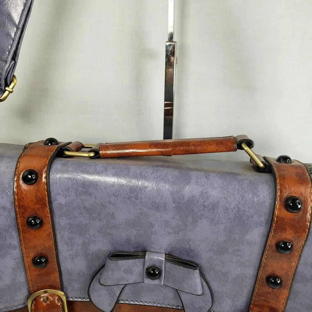 Esecosusi BoHo Style Brown Lavender Blue Vegan Leather Messager Laptop Crossbody